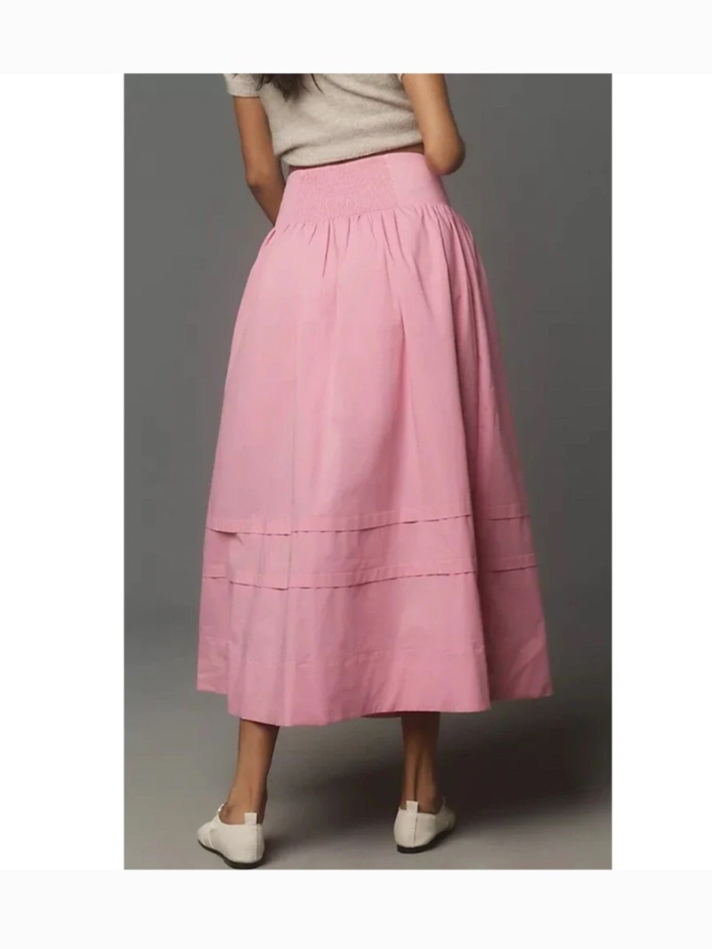 MAEVE BOHO-CHIC PINK BUTTON WAIST FLOWY MIDI SKIRT - Picture 2 of 15
